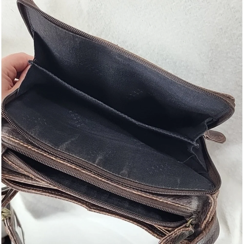 Crazy Horse Cross Body Bag Purse Wallet Faux Leather Brown Gold Western Keychain